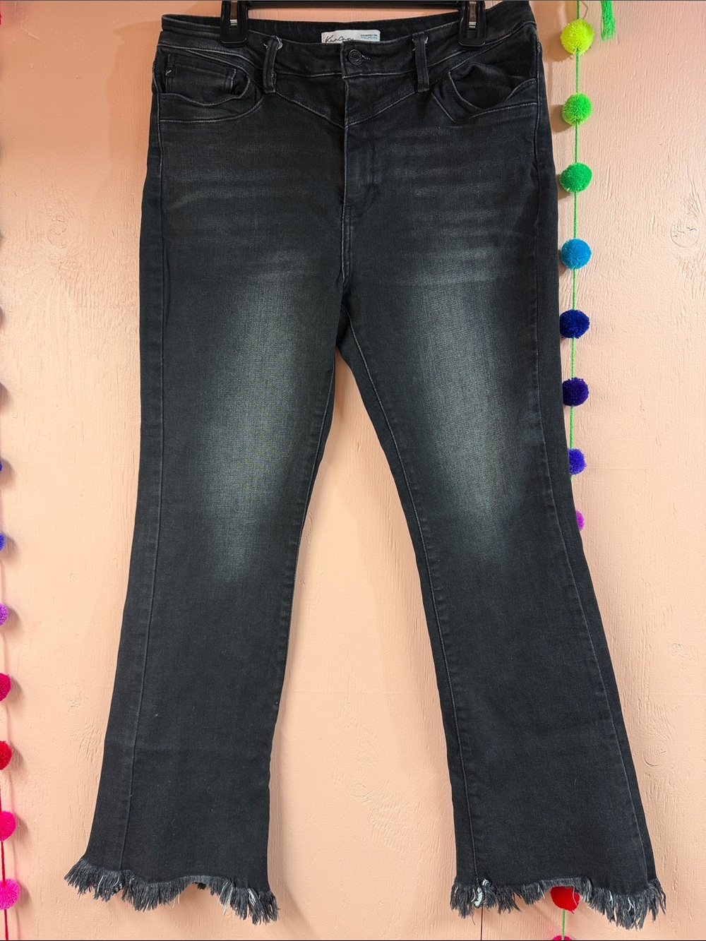 KanCan Black Washed Flare Jeans with Frayed Hem